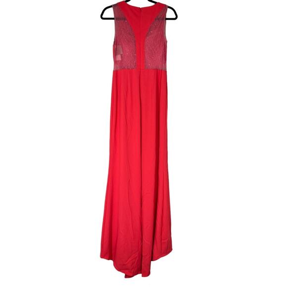 AIDAN MATTOX Pink Tangerine Crepe Lace Illusion Gown Dress NWT Size 8 - Picture 5 of 9